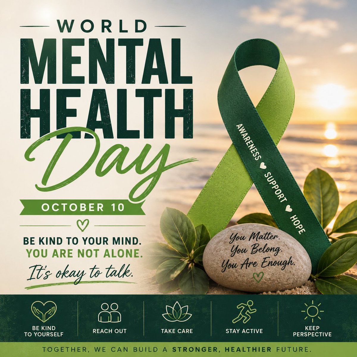 FHSAA's tweet photo. Your mental health matters—on and off the field. Today, we encourage every student-athlete, coach and member of our community to check in, speak up and support one another. 💚

#WorldMentalHealthDay #MentalHealthMatters #FHSAA https://t.co/LJ6v0ittwJ
