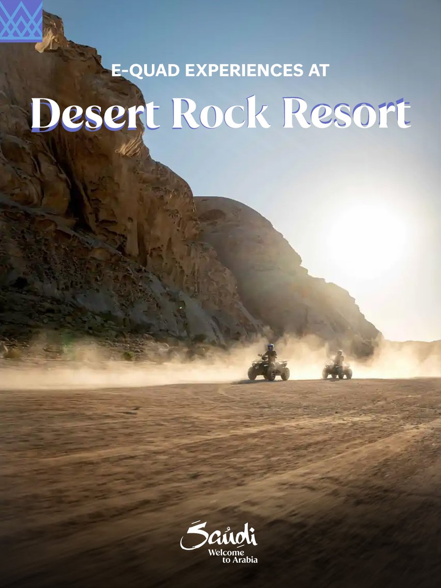 VisitSaudi's tweet photo. Peaceful ride. Wild surroundings 🏜️⚡ ​
Head through Desert Rock’s trails on four wheels, with the mountains taking center stage.​
​
📍 Desert Rock Resort, The Red Sea​
​
Take it off-road:​
https://t.co/pLRebzjaQB
​
#VisitSaudi https://t.co/mUOKaqnUBu