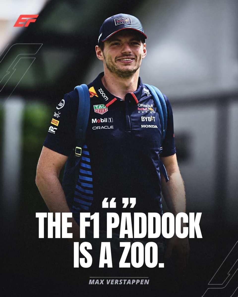 evrythngformu1a's tweet photo. 😂 MAX VERSTAPPEN COMPARES THE F1 PADDOCK TO A ZOO!

“It’s like a ZOO.”

“You often can’t even have a chat with someone anymore. I spend most of my time between my room, the garage and the pit lane.”

“Even in hospitality, there are so many guests who want something from you. I need to be able to relax without constantly being disturbed.”

Max just wants some peace and quiet. 😭

(via. @ErikvHaren) #F1