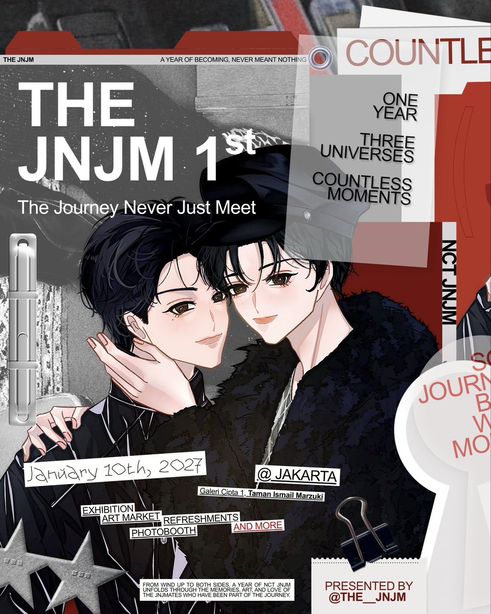 the__JNJM's tweet photo. 𝗧𝗛𝗘 𝗝𝗢𝗨𝗥𝗡𝗘𝗬𝗦 𝗡𝗘𝗩𝗘𝗥 𝗝𝗨𝗦𝗧 𝗠𝗘𝗘𝗧 (𝗧𝗵𝗲 𝗝𝗡𝗝𝗠)

𝘈 𝘺𝘦𝘢𝘳 𝘰𝘧 𝘣𝘦𝘤𝘰𝘮𝘪𝘯𝘨, 𝘕𝘦𝘷𝘦𝘳 𝘔𝘦𝘢𝘯𝘵 𝘕𝘰𝘵𝘩𝘪𝘯𝘨 

JNJMates, it’s time to bring a year’s worth of memories together♡

From Wind Up to Both Sides, we’re gathering the art and moments that made this journey so special into one exhibition.

🎟️ RSVP opens on 17 October at 7 PM WIB at https://t.co/tdNzobB57B 

We can’t wait to see you there! ♡

#JENO #JAEMIN #제노 #재민 #NCTJNJM #TheJNJM_1st