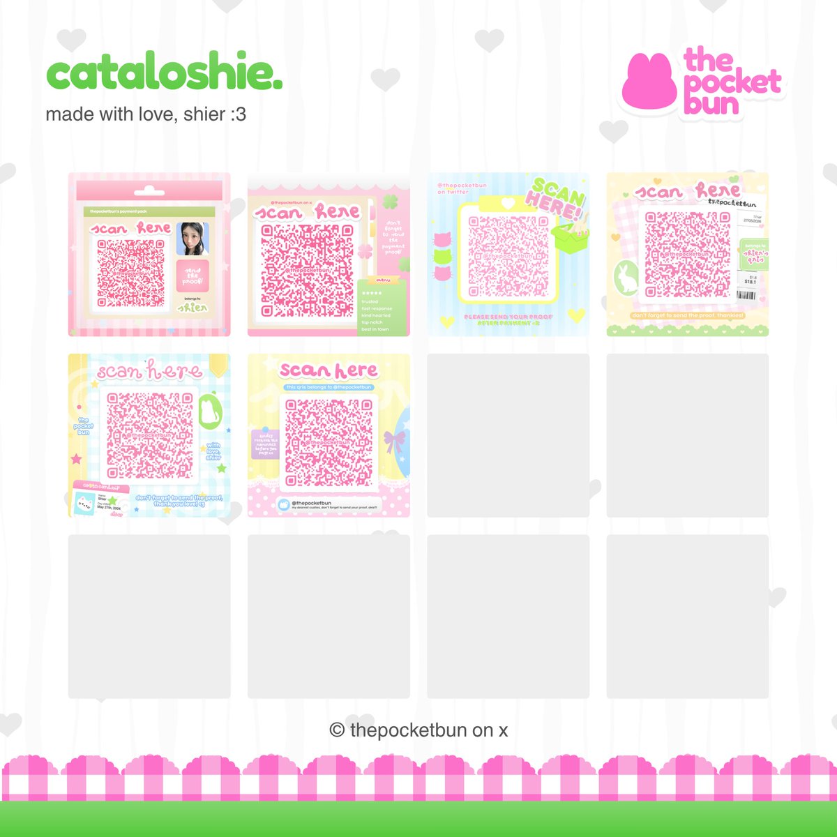 pevtale's tweet photo. @cloudybumb halo kak clou! ૮꒰˶ᵔ ᵕ ᵔ˶꒱ა @thepocketbun open edit qr qris deco start 5k free ubah pattern, bisa recolor &amp; rush order 𖦹 🐰 payment via qris, order dm ke @thepocketbun ★🍀🍥 https://t.co/Ygh5t1amaB