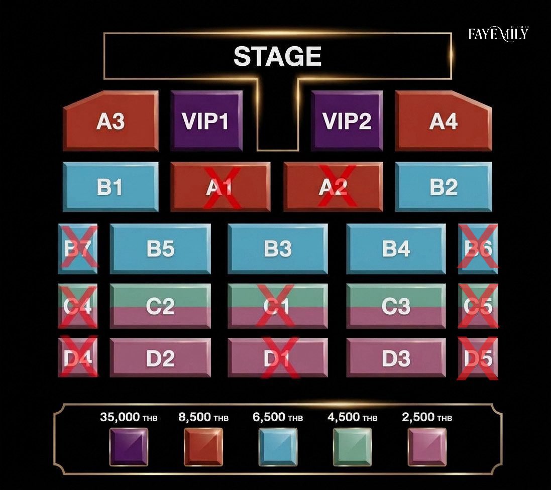 Fayemily_TH's tweet photo. ✨Ticket Updates – 10 October 2026, 7:07 PM

📼 FAYE PERAYA BIRTHDAY PARTY 2026 “1410 STATIC”

❌ AFTER-PARTY: SOLD OUT! 
❌ ZONES A1, A2, B6, B7, C1, C4, C5, D1, D4, AND D5: SOLD OUT! 
🔥 AVAILABLE SEATS: VVIP1, VVIP2, A3, A4, B1-B5, C2, C3, D2, AND D3

🗓️ 24 October 2026
⏰ 6:00 PM (UTC+7)
📍 ICONSIAM Hall, ICONSIAM

🎫 Ticket Price: 35,000 / 8,500 / 6,500 / 4,500 / 2,500 THB

🎥 Live Streaming & Rerun
🎫 Ticket Price: 1,200 / 900 THB

🌐Ticketing Platform: https://t.co/rR3R1SQTOj 

#FayePeraya #1410STATIC 
#FayeBirthdayParty2026
#FabelEntertainment