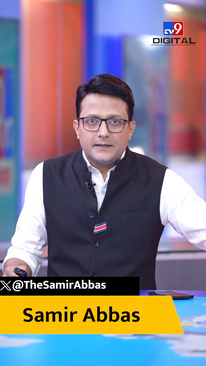 The image shows TV9 Digital news anchor Samir Abbas (handle @TheSamirAbbas) in a studio setting, wearing a black vest over a white shirt. The post references caste-based politics allegedly affecting IIT institutions, likely tied to a news segment Abbas is presenting on the issue.