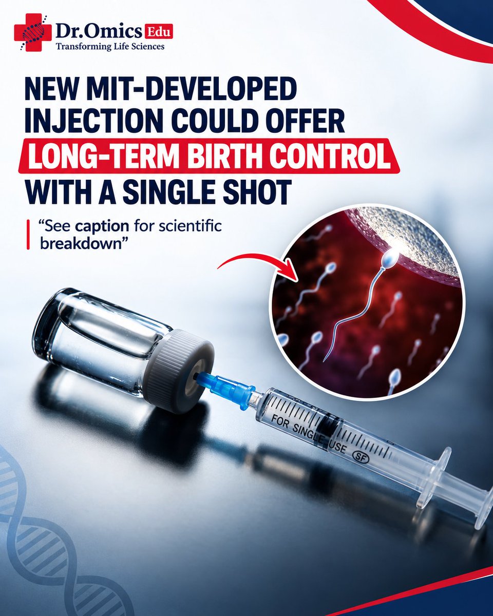 DrOmicsResearch's tweet photo. 🧬 MIT researchers developed an experimental injection that could provide long-term birth control with one shot. Animal studies are promising, but human trials are still needed to confirm safety and effectiveness. 🔬

Source: https://t.co/4owbJWXxrK https://t.co/OwotbplO3u