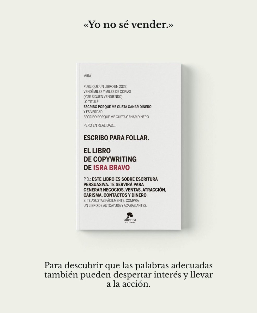 Alienta's tweet photo. No pongas más excusas. 

Domina el copywriting con Isra Bravo y mejora tus ventas. https://t.co/lTbcFsqxlR