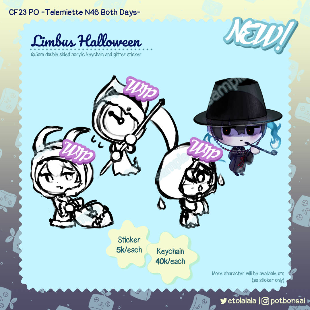 etolalala's tweet photo. [Shares are really appreciated!]  
#CF23 Batch 2 PO + Giveaway is open!
✦ PO open until: 14 October! 
✦ Fandom: Reverse 1999, Limbus Company, Identity V, Frieren
✦ Form ⛓️ in reply
#Comifuro #Comifuro23 #cf https://t.co/ZKEJKBaXqO