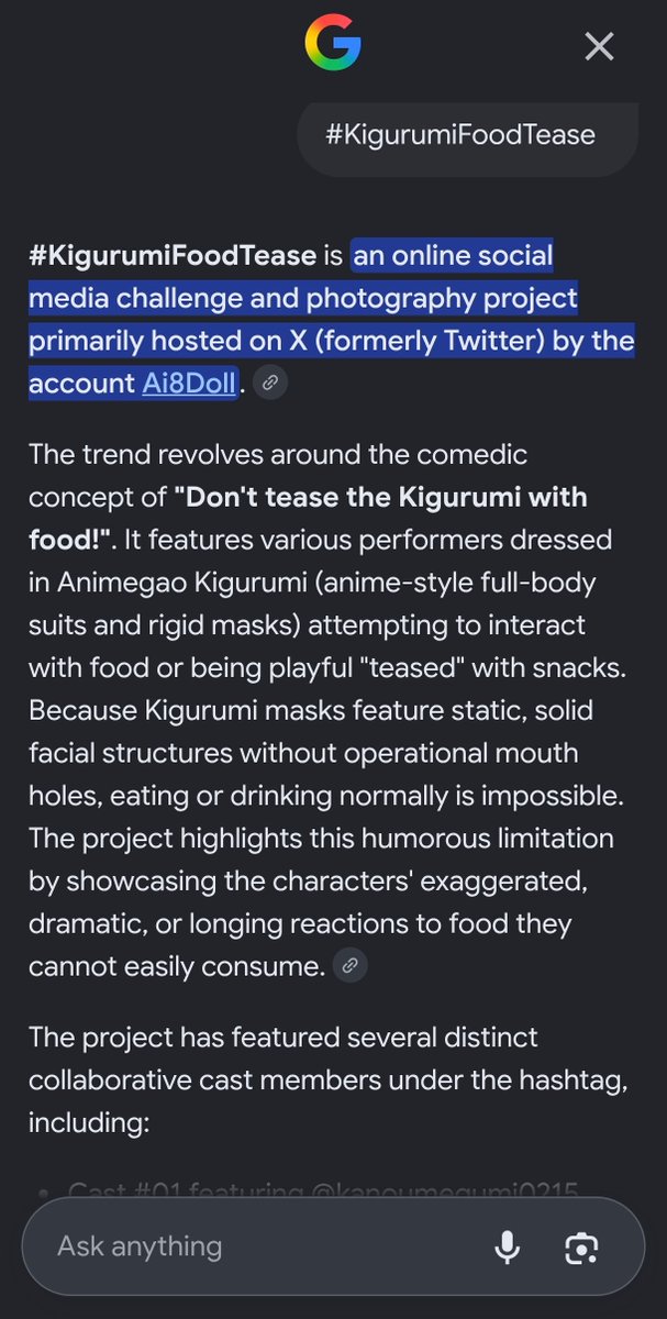 ai8doll's tweet photo. I googled it.
And.... Oh, Yea?
#KigurumiFoodTease
#AskGoogle https://t.co/Ilu3SRwIbw