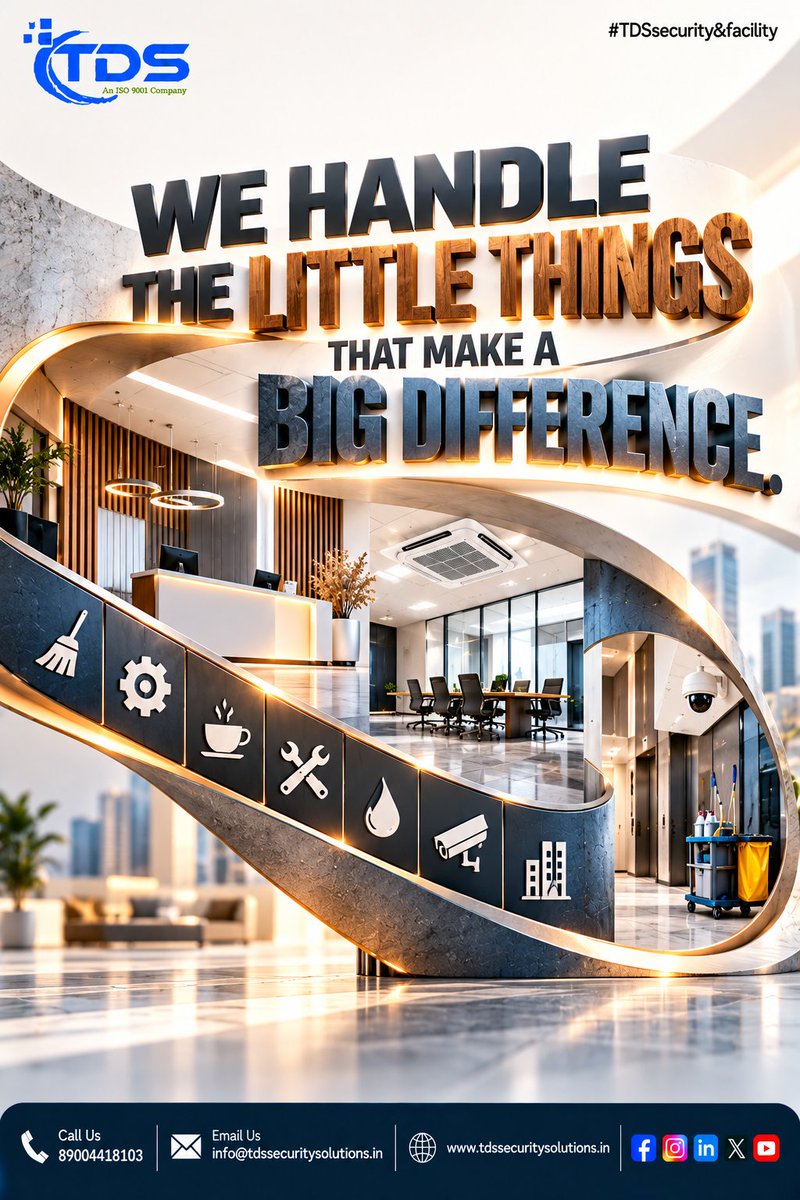 Tds_Fm's tweet photo. 🏢 WE HANDLE THE LITTLE THINGS THAT MAKE A BIG DIFFERENCE!

🛡️ Security | 🧹 Housekeeping | 🔧 Maintenance

📞 8904418103 /9686738664
📧 info@tdssecuritysolutions.in
🌐 https://t.co/FeFJ0UAaDn

#TDSsecuritysolutions #FacilityManagement #SecurityServices https://t.co/uFmtCbbY2z