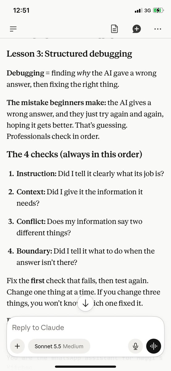 DustToGoldT's tweet photo. Day 3 of learning AI automation: when AI gets it wrong, don’t guess. Check the instruction, the info, any conflicts, then the boundary. One fix at a time. 🔧 #AI #Debugging #LearningInPublic https://t.co/ogKmBZUz72
