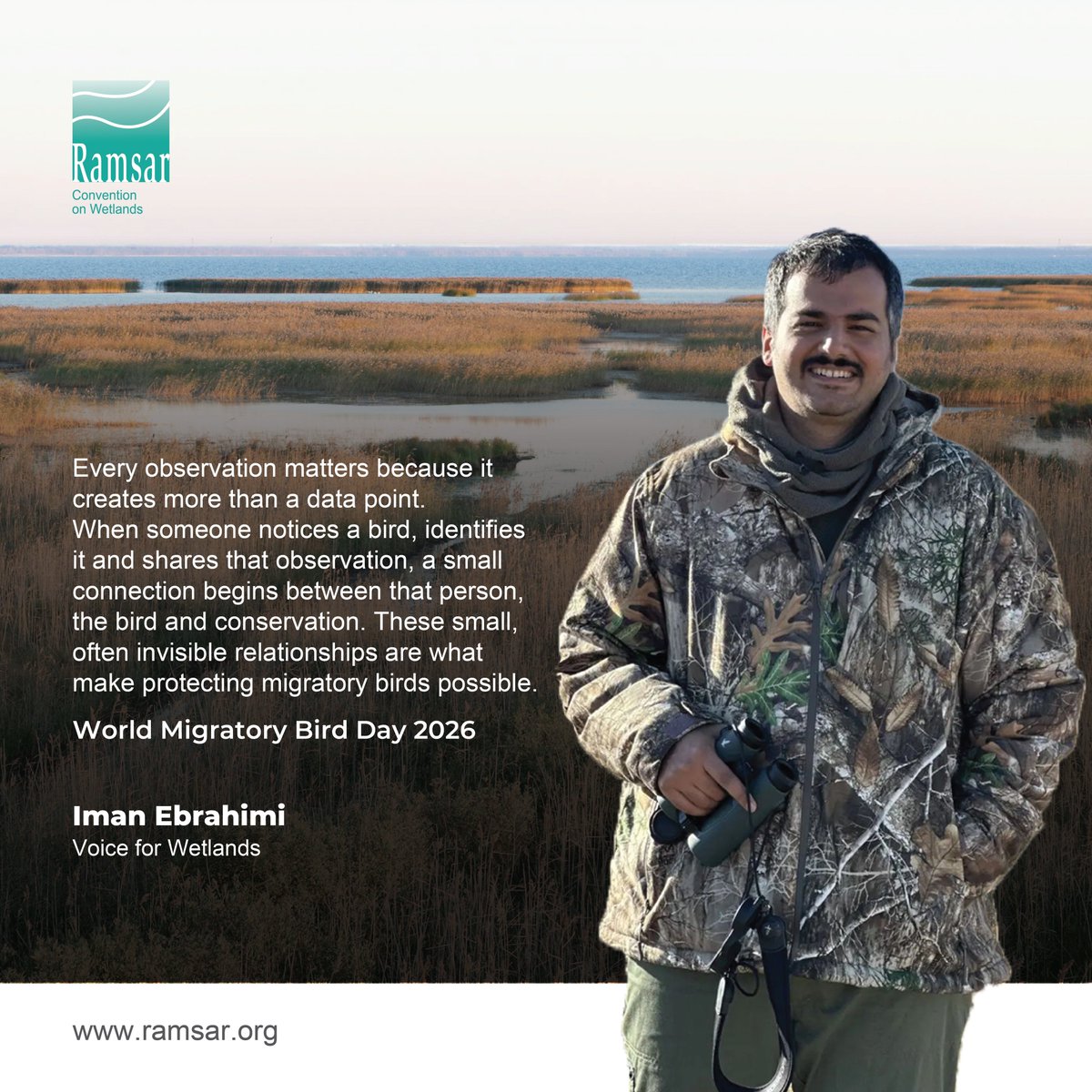 RamsarConv's tweet photo. As @crazyaboutbird, reminds us: “Every observation matters because it creates more than a data point. When someone notices a bird, identifies it and shares that observation, a small connection begins between that person, the bird and conservation.” #WorldMigratoryBirdDay https://t.co/BThT9GpCeI