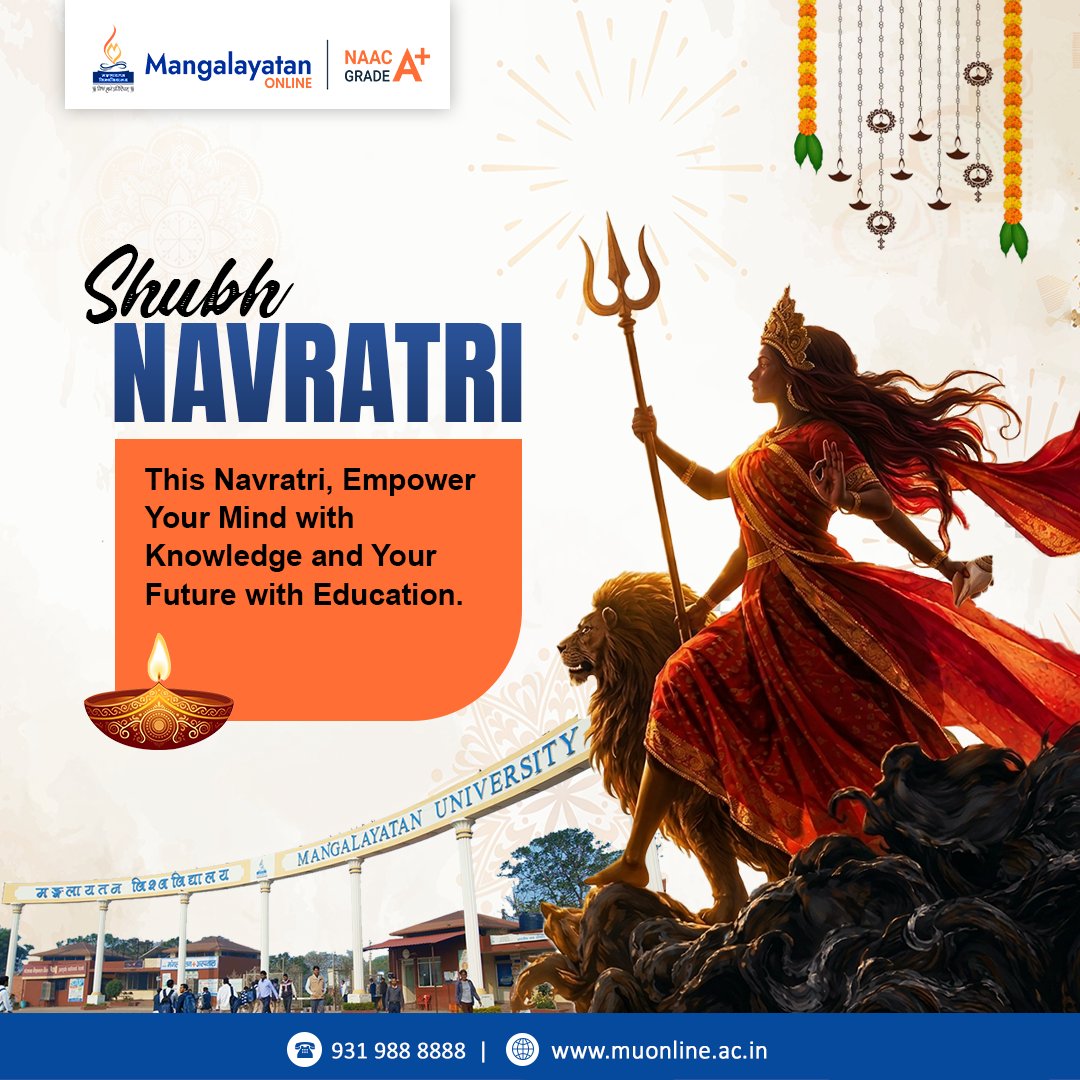 mu_online_'s tweet photo. Celebrating the festival of devotion and seeking Goddess Durga’s blessings for strength, prosperity, happiness, and courage. May this Sharad Navratri fill our lives with positivity, peace, and new beginnings.

Jai Mata Di! 🙏

#SharadNavratri #Navratri2026 #MangalayatanUniversity https://t.co/rxOMO8B19t