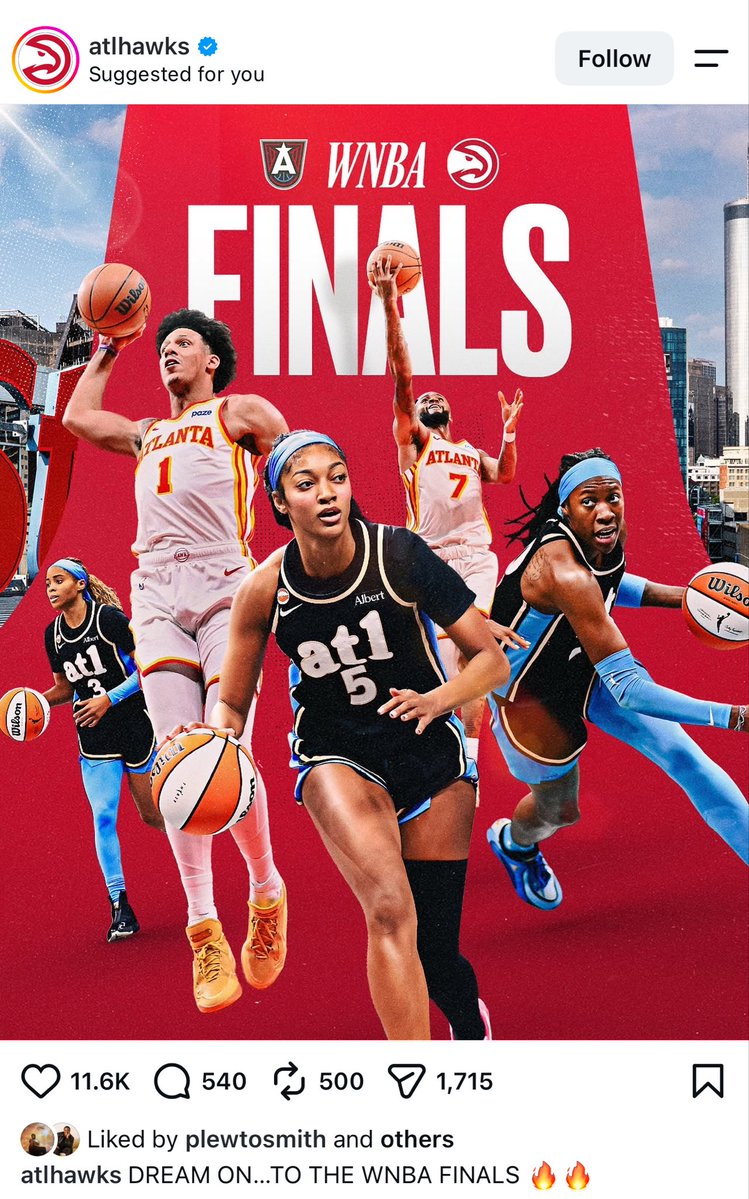 indy_noarie's tweet photo. How the Atlanta Hawks congratulated the Dream on making the WNBA Finals 😂😭 https://t.co/EwDl4wBLMW