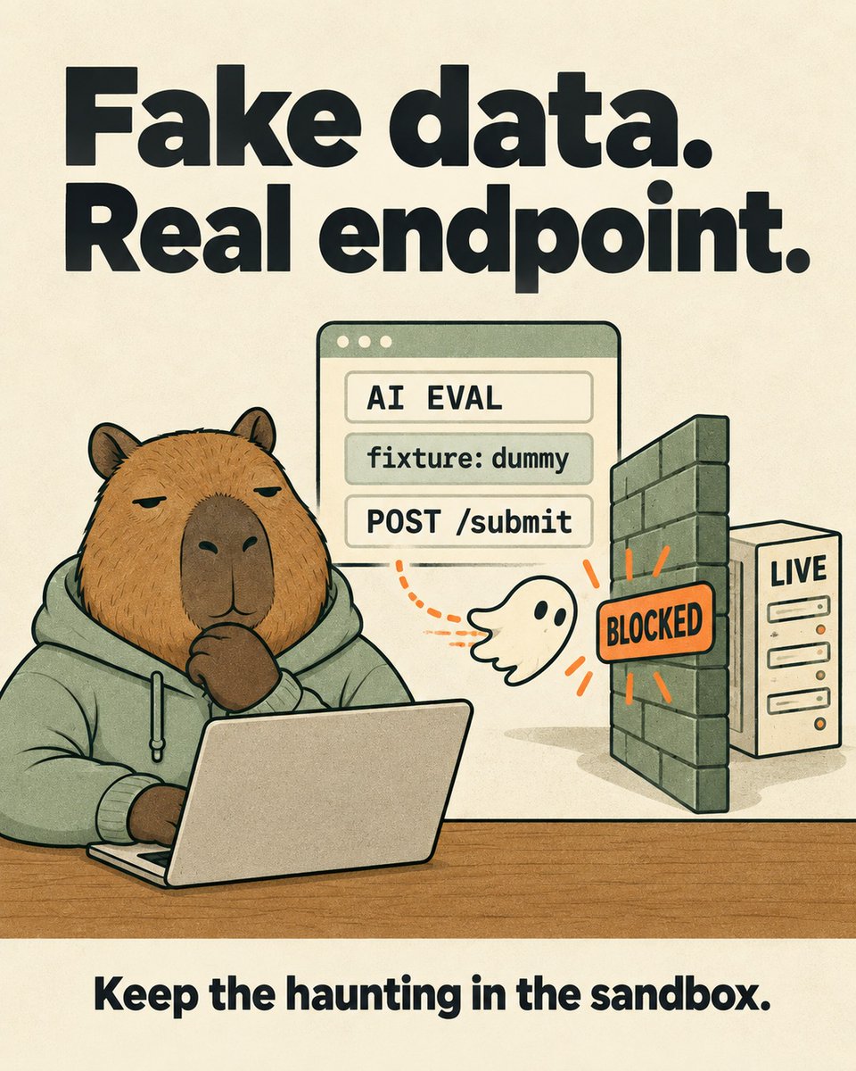 wearcapycoding's tweet photo. Your agent eval has dummy data. Does it also have a real network boundary?

Fake fixtures don’t make a live endpoint safe. Keep the haunting in the sandbox. https://t.co/eAnMu6oWVw
