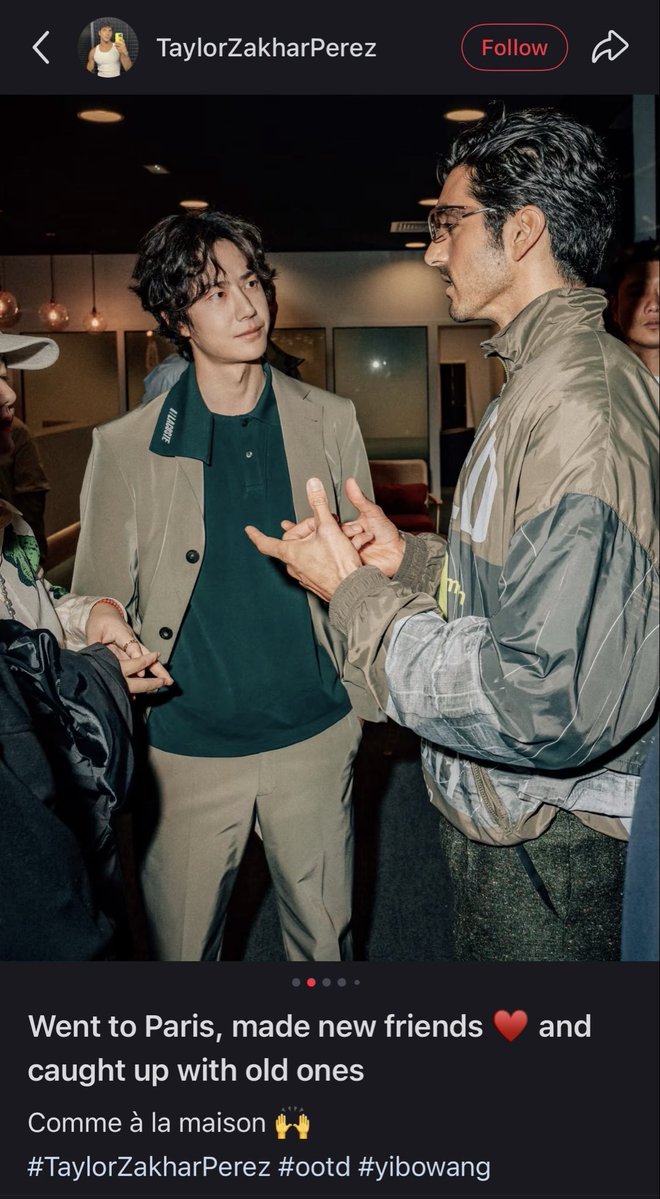 HappyLucky9785's tweet photo. ฟอลกันใน ig แต่คุณ Taylor Zakhar Perez มาลงรูปกับหวังอี้ป๋อใน xhs ซี่งอี้ป๋อยังไม่มีแอคด้วยซ้ำ 😁 น้องได้เพื่อนใหม่เพิ่มอีกแล้ว สังคมหวังอี้ป๋ออะราวด์เดอะเวิลด์ขึ้นทุกวัน

#WangYibo #LacosteSS27
#ParisFashionWeek #PFW
#WangYiboxLacoste #Lacoste https://t.co/vOZZIUj4LH