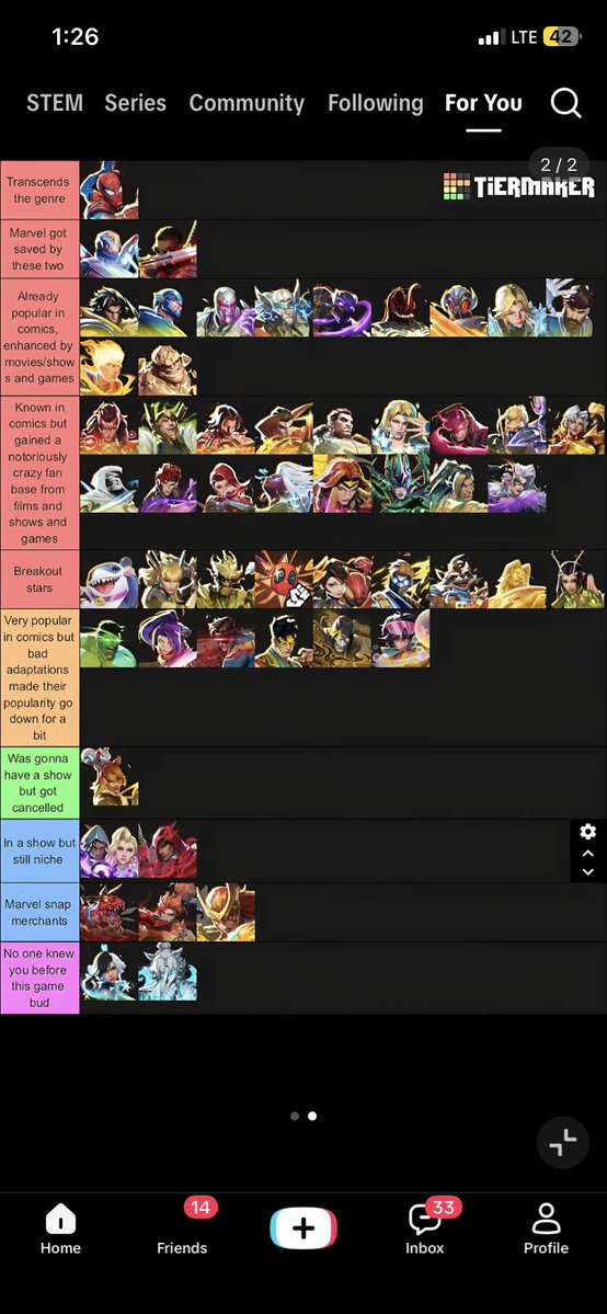 ovahflow's tweet photo. Tiktok never fails to amaze me 

like we deadass putting hulk and sai and gorr (guy with less comic appearances than luna snow) in the same tier  

hulk’s adaptation didn’t reduce his popularity they butchered his character that doesn’t make him any less known ??? https://t.co/v74TYLUB7S