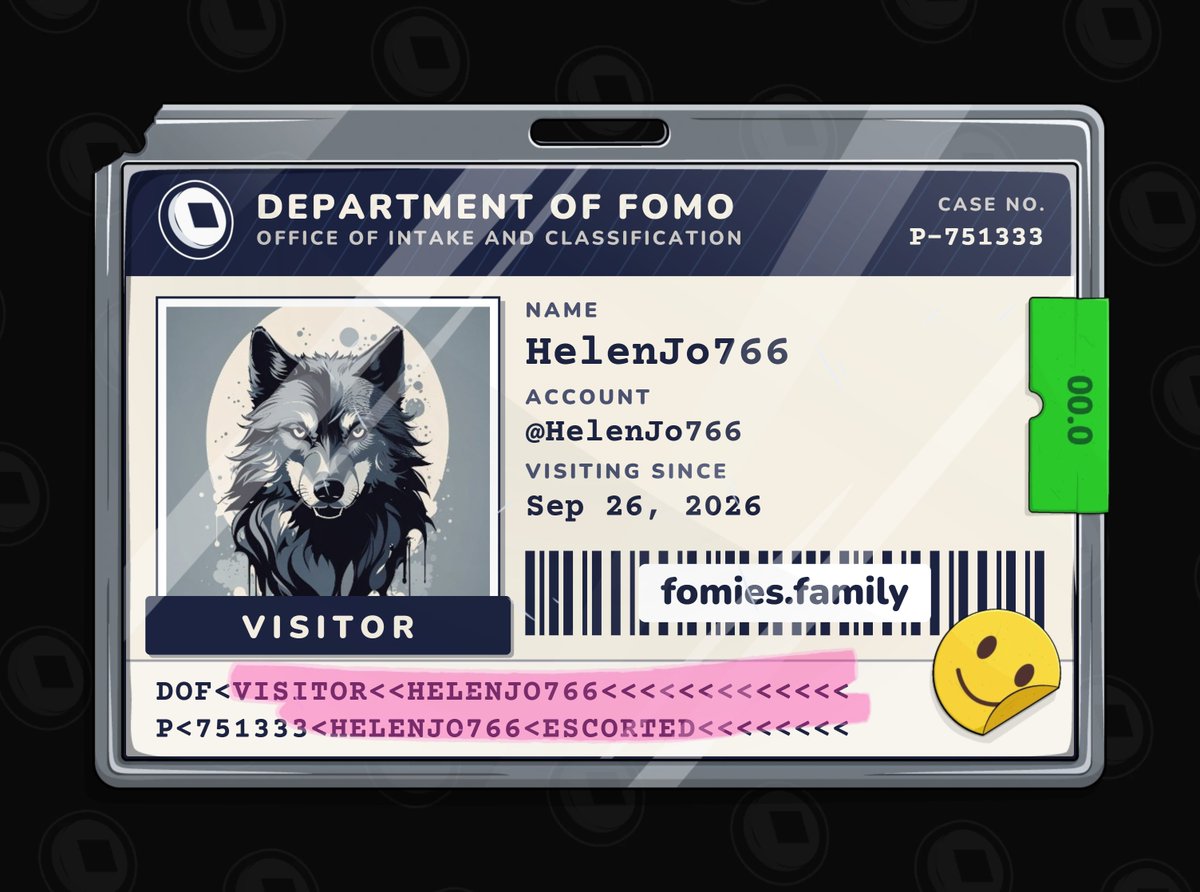 HelenJo766's tweet photo. visiting the department of fomo. no case yet. must be escorted at all times. @FomiesNFT https://t.co/je6z0uLx07