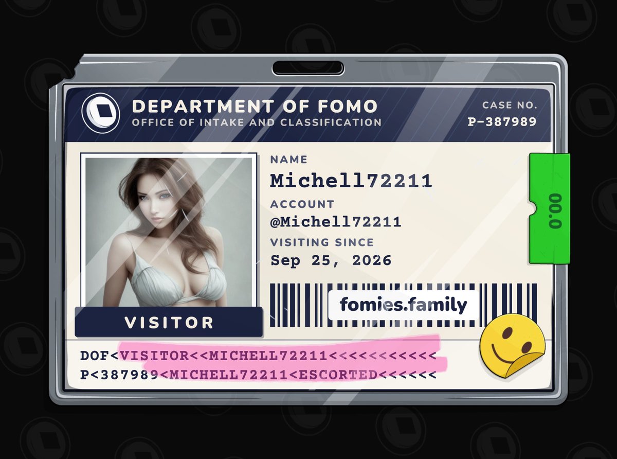 Michell72211's tweet photo. visiting the department of fomo. no case yet. must be escorted at all times. @FomiesNFT https://t.co/9O6SmVmuHk