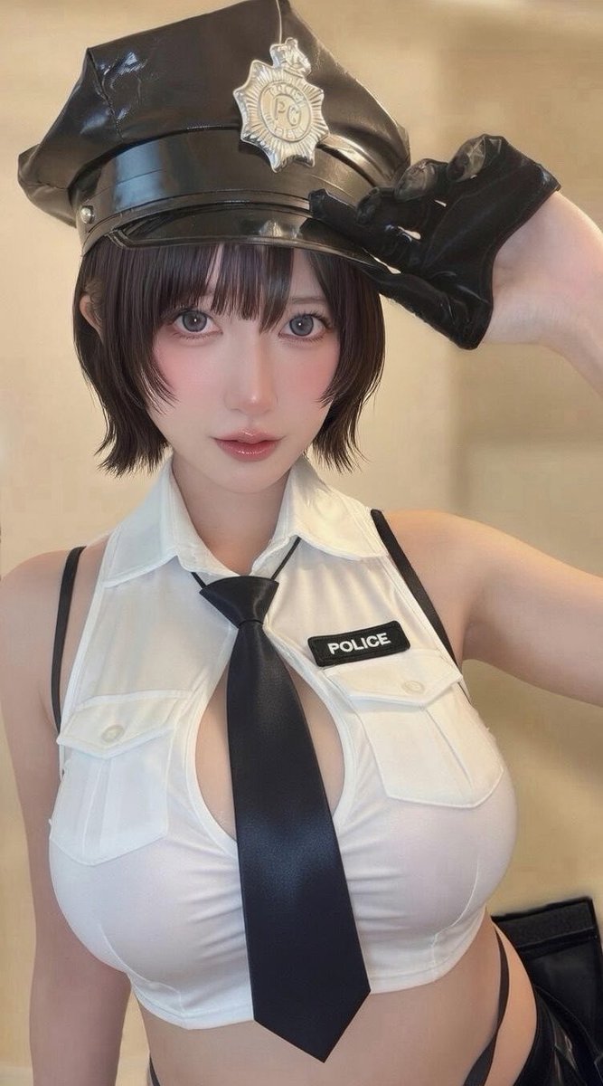 くろうさぎ 日本人 ポリス コスプレ 胸元 警察帽 タイ グラビア