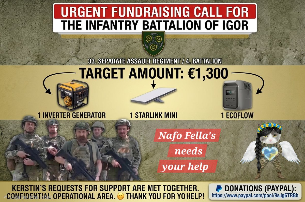 Reni1977EF's tweet photo. 🚨 FUNDRAISER: POWER FOR THE FRONT LINES ⚡️⚡️

💛💙 UPDATE 10.10. 2026 💛💙

URGENT APPEAL - TIME IS RUNNING  🍂🍁

Another €5 has been added - and while every single Euro counts, progress is far too slow. Autumn is here, temperatures are dropping fast, and the cold season won't wait. Igor’s infantry unit from my Friend (Attention New Account Handl 👉🏼 @AngelForHumans ) urgently needs this equipment to survive and stay connected on the front lines 🙏🏻💙💛

🎯 Target: €1,300
⚡️ Raised: €508 🫶🏻
❌ Needed: €792

⚡️ 1x EcoFlow Power Station
📡 1x Starlink Mini
🔌 1x inverter generator

👉🏼 HELP HERE: 👇🏼

https://t.co/bPw8kJbIzg

🕺💃🪩 TIME TRAVEL TO 1965 WITH ELVIS & FELLAS! 🎸
@Batfella_Rises has expanded the dance floor! 🤗 For just €5, you can step back into the colorful 60s with us, dance along, and help us break this standstill! 🕺💃🪩

📱 News from my units 💛💙

Tolik (24th Brigade "II. Mechanized Battalion"):
The guys are doing okay so far. They finished insulating the lounge next to the command room and laid down the new floor 🧱. But the situation is tense - Tolik writes that no one is safe in Kramatorsk anymore, and there are currently no city buses running... 🚌❤️‍🩹

Mykhailo (54th Brigade "Nebesna Kara"):
No news from Mykhailo yet today, which means one thing: they are hard at work out there, hunting Orcs and sending them straight to hell 🔥. He hasn't been able to film the video for the upcoming fundraiser yet, but duty comes first! 🙏🏻🍀

Please share, retweet, and help us get Igor's unit powered up before the deep cold sets in! 💙💛

#SupportUkraineHeroes #UkraineNeverSurrenders #NAFOFellas #StandWithUkraine #SkyShieldNow