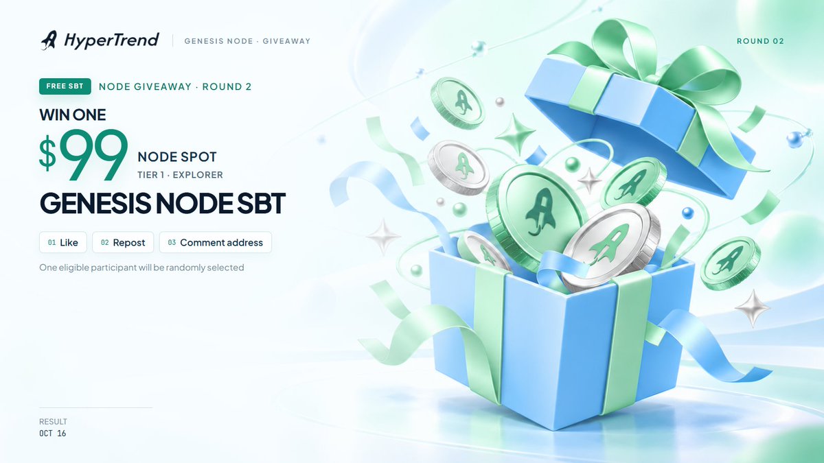 GoHyperTrend's tweet photo. 🎁 Genesis Node Giveaway · Round 2

Share HyperTrend and enter for a Genesis Node spot.

❤️ Like this post
🔁 Repost this post
💬 Comment your wallet address

One winner will be randomly selected for a Tier 1 · Explorer ($99 tier) Genesis Node spot.

Result: October 16

The winner will be announced through our official account.