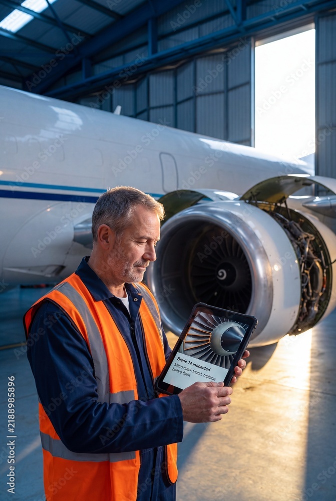 deep_vision27's tweet photo. https://t.co/ISSINMFZev
Aircraft Maintenance Engineer Holding a Tablet Showing an AI Turbine Blade Inspection Result Beside a Jet Engine in a Hangar

#aircraftmaintenance #aviationengineer #jetengine #hangar #tabletcomputer #inspection #aiinspection #predictivemaintenance https://t.co/VJP6mwPIna