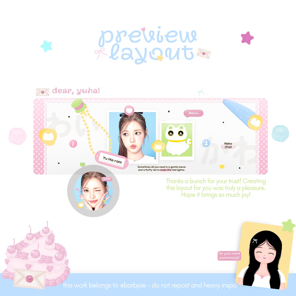 barbpie's tweet photo. help repost, thank you! 🌷🌷

​haii! aku ada FREE LAYOUT READY STOCK yuha dan yeon yang siap kalian klaim sekarang juga! dijajanin ma @Shaarereee
kekasihku 😳💋

💭: langsung rep aja mau yeon/yuha

 #zonauang https://t.co/wgXIGsUjSv