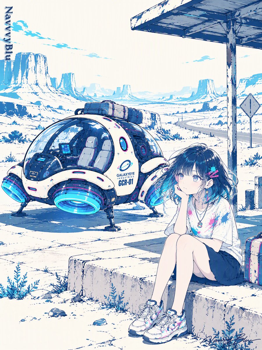 NavvvyBlu_music's tweet photo. おはようございます。
今日はどこに行こうかな？

相棒は、GALAXYEYE INDUSTRIES製
重力制御乗用車「GCR-01」。
#AIイラスト #NavvvyBlu https://t.co/hux8QiTnrG