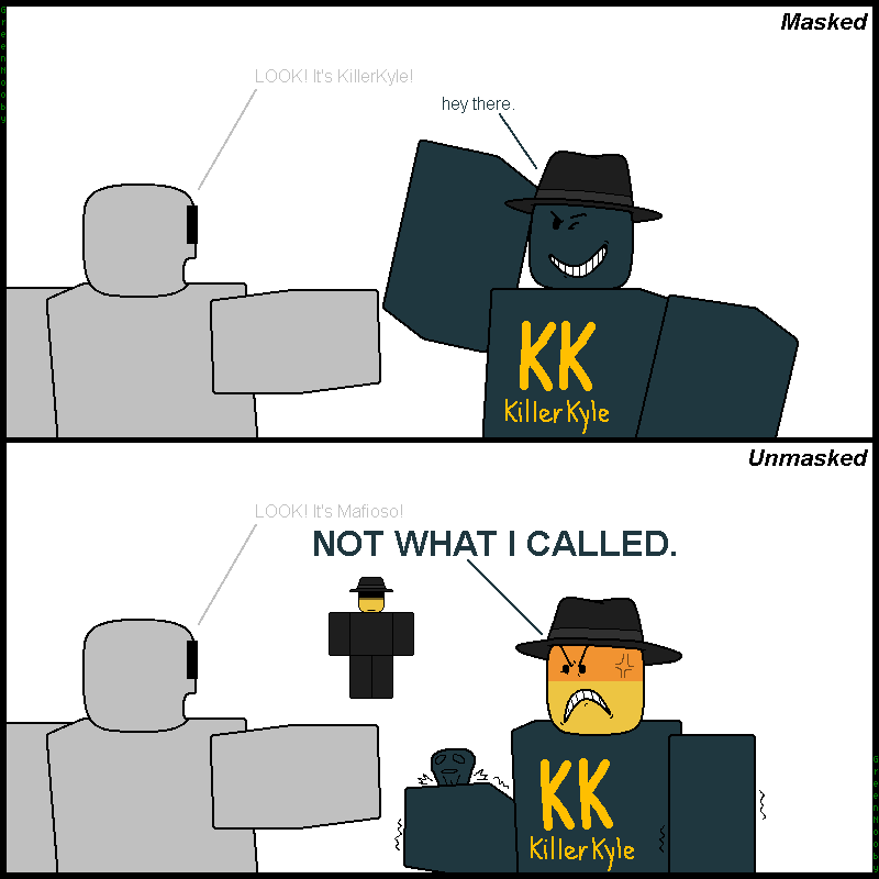 goobynoobington's tweet photo. how people confuse unmasked killerkyle with mafioso
#roblox #themaskedkiller #frozensoul https://t.co/YWD0lppJaJ