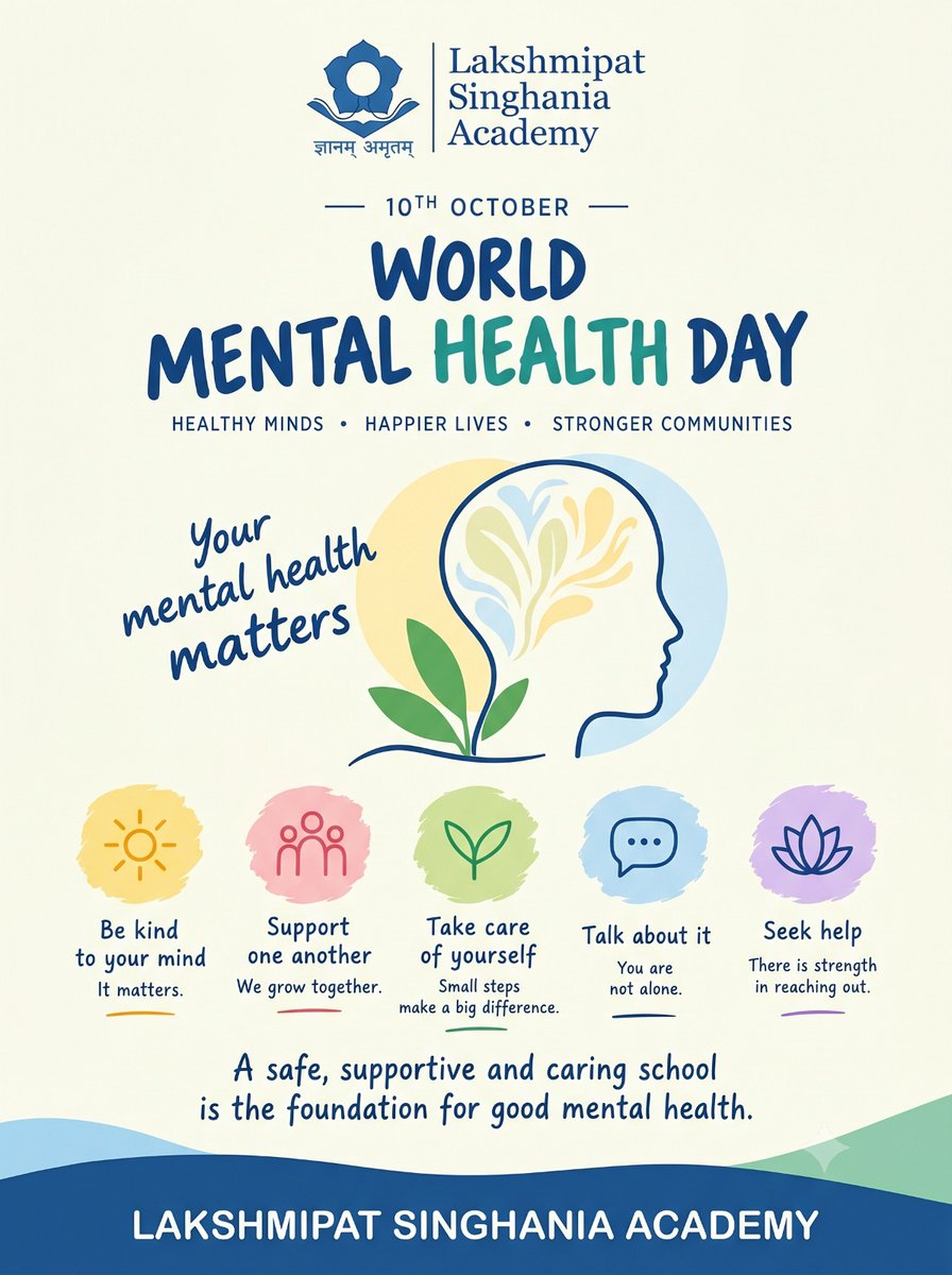 LSAkolkata's tweet photo. At @LSAkolkata , we believe every mind matters.

💚 Dear Students, be kind, support one another, share your feelings and never hesitate to seek help.

Together, let's build a happier, healthier school community!
#worldmentalhealthday #mentalhealthmatters https://t.co/lgXV8jYgrC