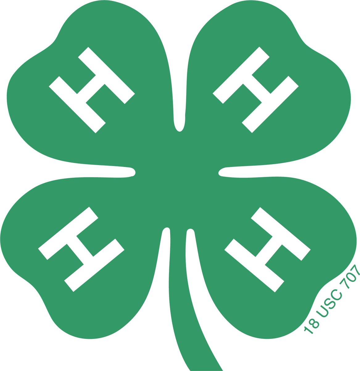 A green four-leaf clover emblem on a white background. Each leaf contains a white stylized symbol, and curved text appears along the lower-right edge.