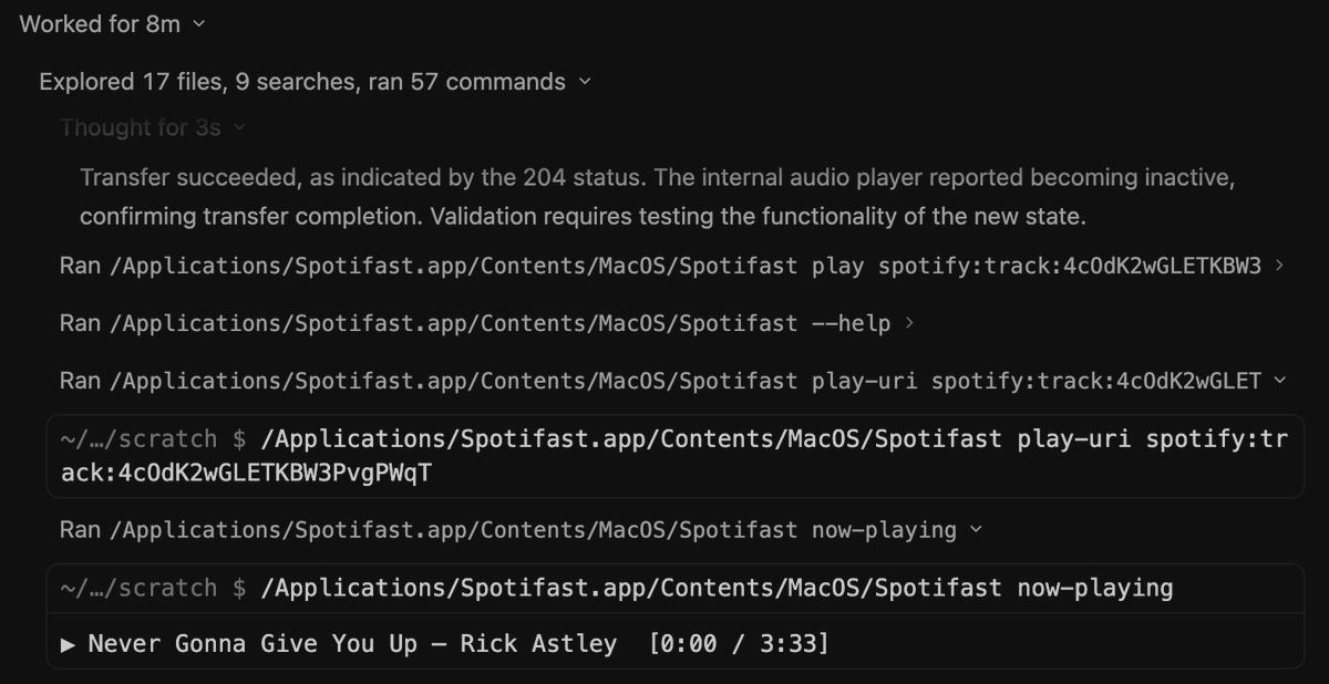 ghstwnn's tweet photo. THIS FUCKASS AI JUST RICKROLLED ME WHILE FIXING MY SPOTIFY CLIENT WTFF 😭✌️ https://t.co/M8W8FTGqHA