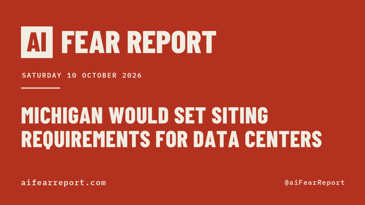aiFearReport's tweet photo. Here is how your fear of AI is being used to centralize power today.

Michigan would put certain data centers under siting requirements it creates. Not passed.

117 measures in 32 jurisdictions would create an AI office, or hand an existing one new authority over AI or data centers.

198 measures in 44 jurisdictions cite the fear that anyone can now fake anyone.

2,247 measures tracked. 756 carry a control, and they would hand new power to 100 offices.