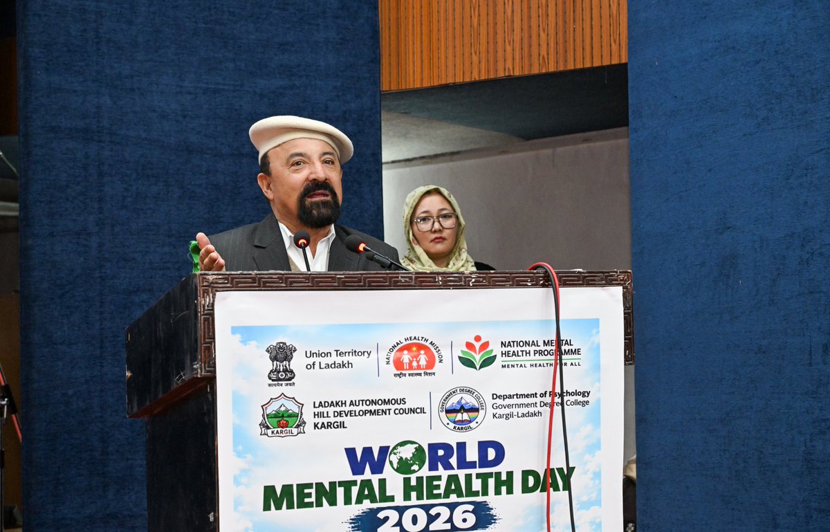 DIPR_Kargil's tweet photo. CEC Kargil @drajaffer today attended World Mental Health Day programme organised by the @HealthKargil in collaboration with the Department of Psychology, @gdckargil, highlighting the importance of mental health awareness.

Read more at:
https://t.co/TyDwtiFOwL https://t.co/NaXG4hlLhm