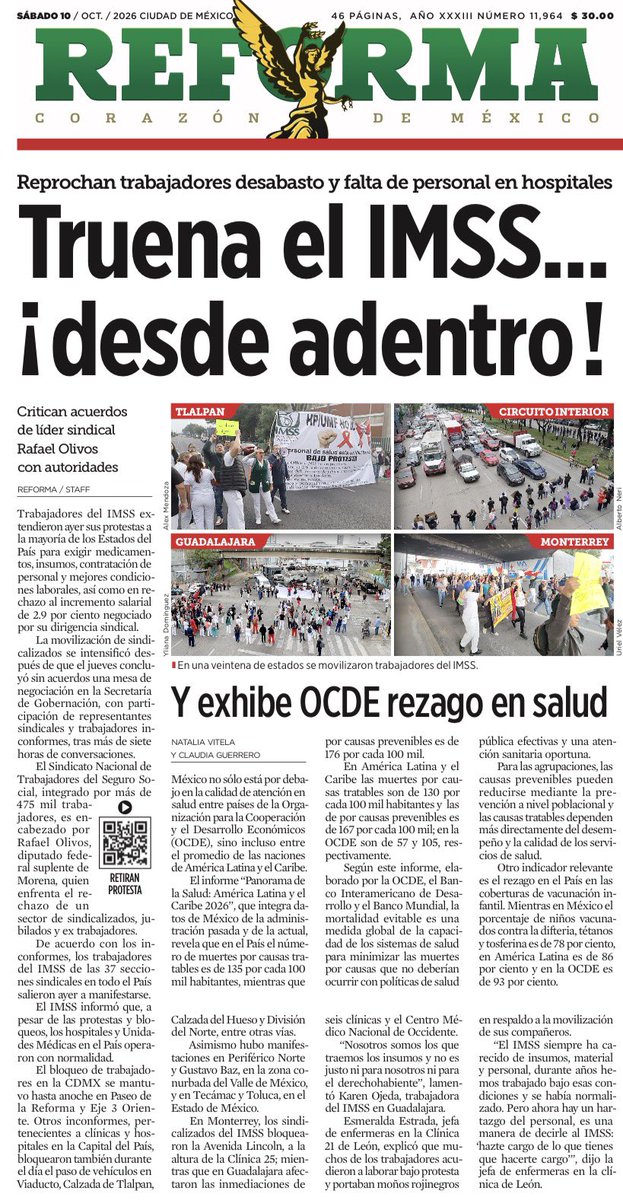 bereaguilarv's tweet photo. ¡Ya le estalló a Sheinbaum la bronca del IMSS!

Trabajadores protestan en una veintena de estados por falta de medicamentos y personal. Denuncian que pagan de su bolsillo los insumos para atender a los pacientes.

¿Con qué cara hablan de “normalidad”? https://t.co/iqYkEUciIo