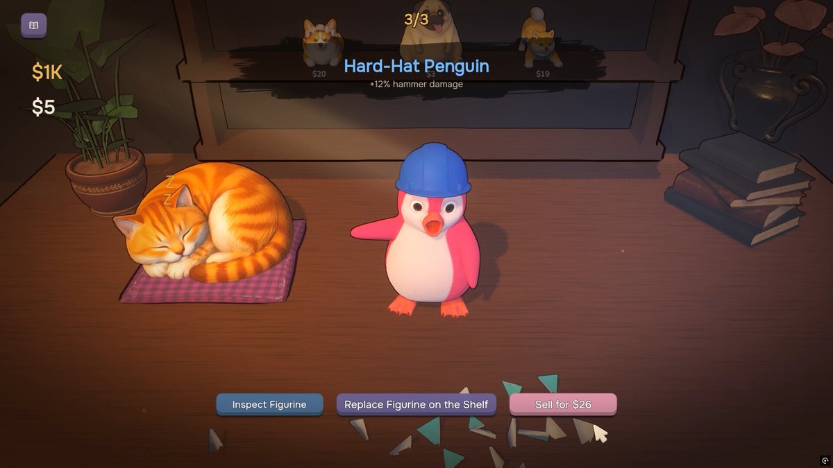 Fazillka's tweet photo. @VideoGameCream A pink penguin in a hard hat. +12% hammer damage, obviously 🐧🔨

Crack &amp; Collect, free demo + Wishlist on Steam:
https://t.co/m4zpZhRwXG https://t.co/MdsYKFgjxu
