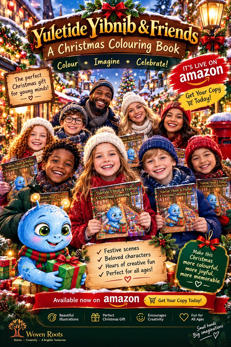 General_Blush's tweet photo. 🎄🚨 Meet “Yuletide Yibnib &amp; Friends

" A Christmas Colouring Book” a festive adventure filled with creativity, colour, and holiday cheer!

🎁 Make this Christmas extra special
Click👇
 https://t.co/z4gBNGMXDT

#Yibnib #WovenRoots #ChristmasColouringBook #Amazon #ChristmasGifts https://t.co/2g0TGRVTCj