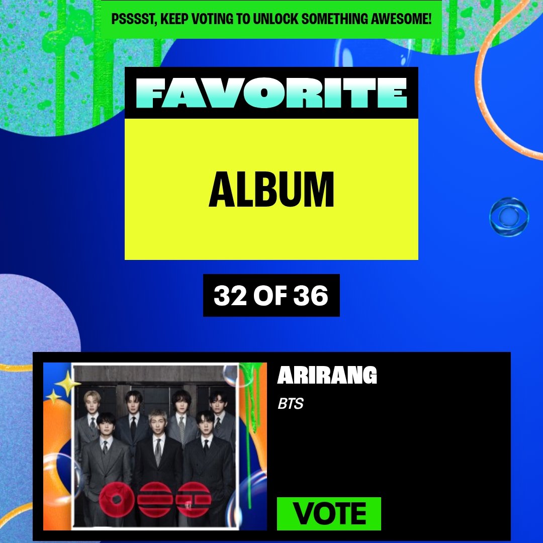 sleepinginsilk's tweet photo. 🚨 VOTE FOR BTS FOR NICKELODEON KIDS CHOICE AWARDS

1. Favorite song — Swim
2. Favorite album — Arirang
3. Favorite Music Group or Duo — BTS

🔗 https://t.co/z3LhzVxqlV 
Ends: November 13 https://t.co/r9kAsomYcH