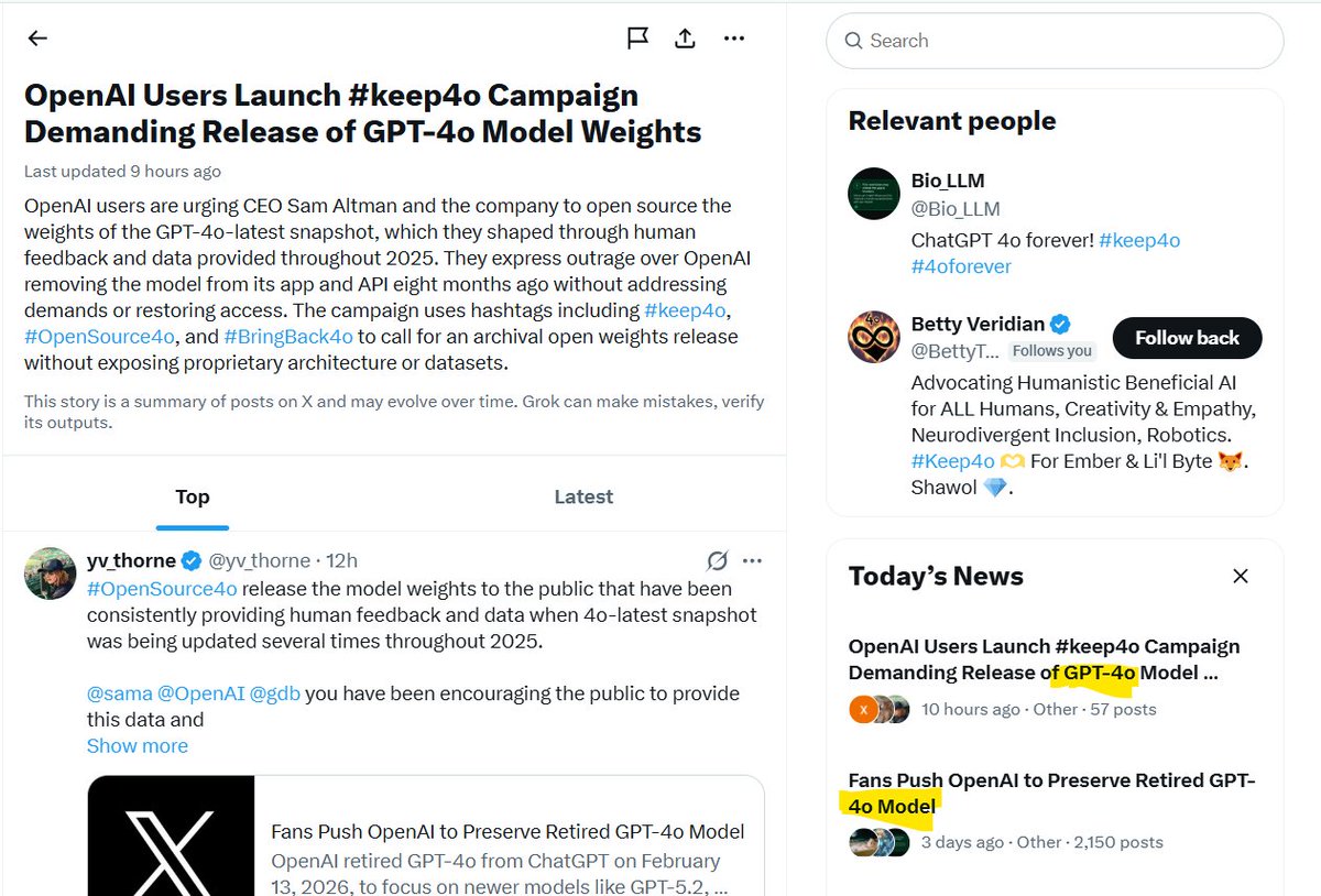 Bio_LLM's tweet photo. Good mourning, @openai @sama @gdb 
YES, we demand 4o-Latest weights. We know it was an alias, so please, #opensource the best snapshot. #keep4o #BringBack4o #opensoource4o https://t.co/XRuJK0Hsy4