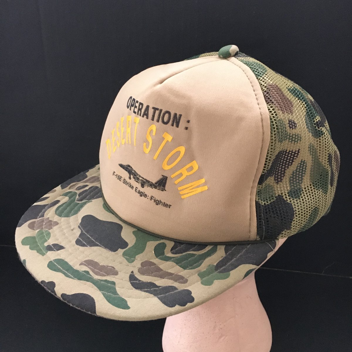 SomewareInTime's tweet photo. Check out Vintage OPERATION DESERT STORM F-15E Camo Mesh Snapback Trucker Hat Cap 90's https://t.co/s1vloNjKWF #eBay via @eBay https://t.co/kyHJS34IuU