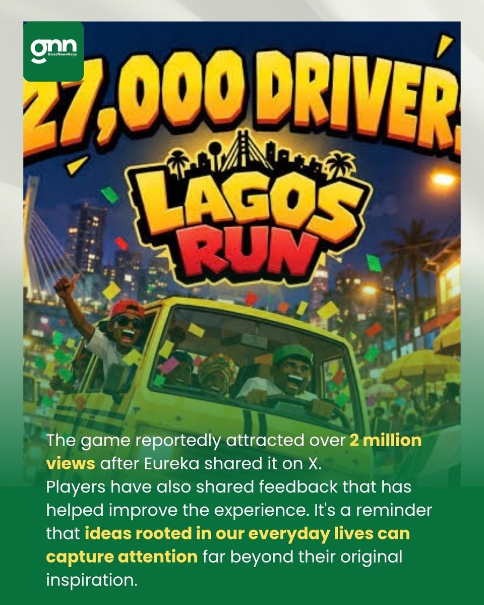 Good_news_naija's tweet photo. Who knew Lagos danfo life could become a video game?
Follow @goodnewsnaijapodcast for more inspirational content
Also tap in to https://t.co/zW8a8a8ZwW to play interesting games
#GoodNewsNaija #LagosRun #NigerianCreativity #MadeInNigeria #Gaming https://t.co/XIuElWgJib