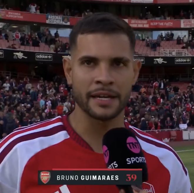 afcstuff's tweet photo. Bruno Guimarães: “It feels unbelievable. In the last game against Brighton, we were NOT at the level that this shirt demands. Today, the mentality was bouncing back. This is my first official game at home, scoring an important goal, three important points - I’m very happy!” [TNT] https://t.co/YaknyTkzLC