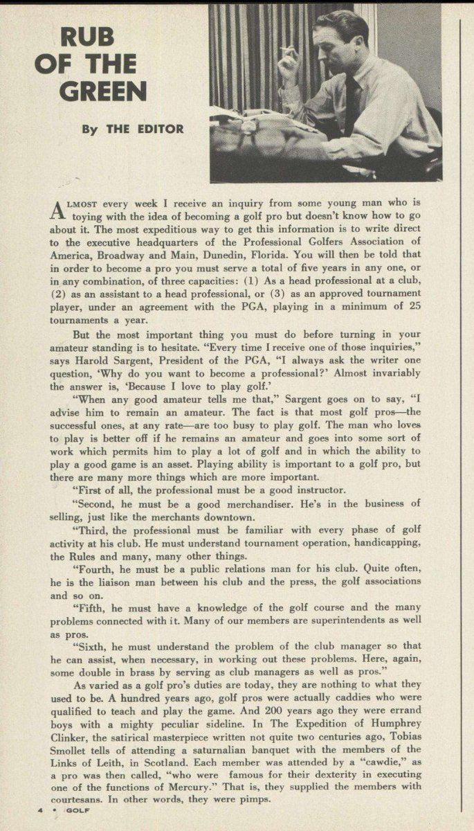 jarodhitchcock's tweet photo. A lot of talk recently on failed (or not so failed) pros regaining amateur status. This piece by Charles Price takes up the point.

Golf Magazine - 1959 https://t.co/oehzSK8qrQ