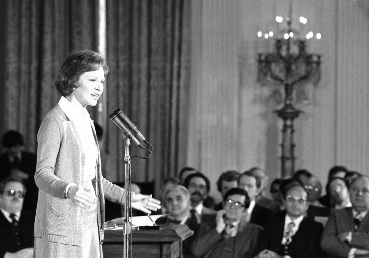 CarterLibrary's tweet photo. For #WorldMentalHealthDay, we wanted to highlight our collection of records from the Mental Health Commission (active from 2/1977-12/1978). The finding aid is here: https://t.co/vzWNYYWTUY 

Img: Rosalynn Carter speaks at the announcement of the MHC, 2/17/1977 - nlc00364.34 https://t.co/Cbp78pzovY