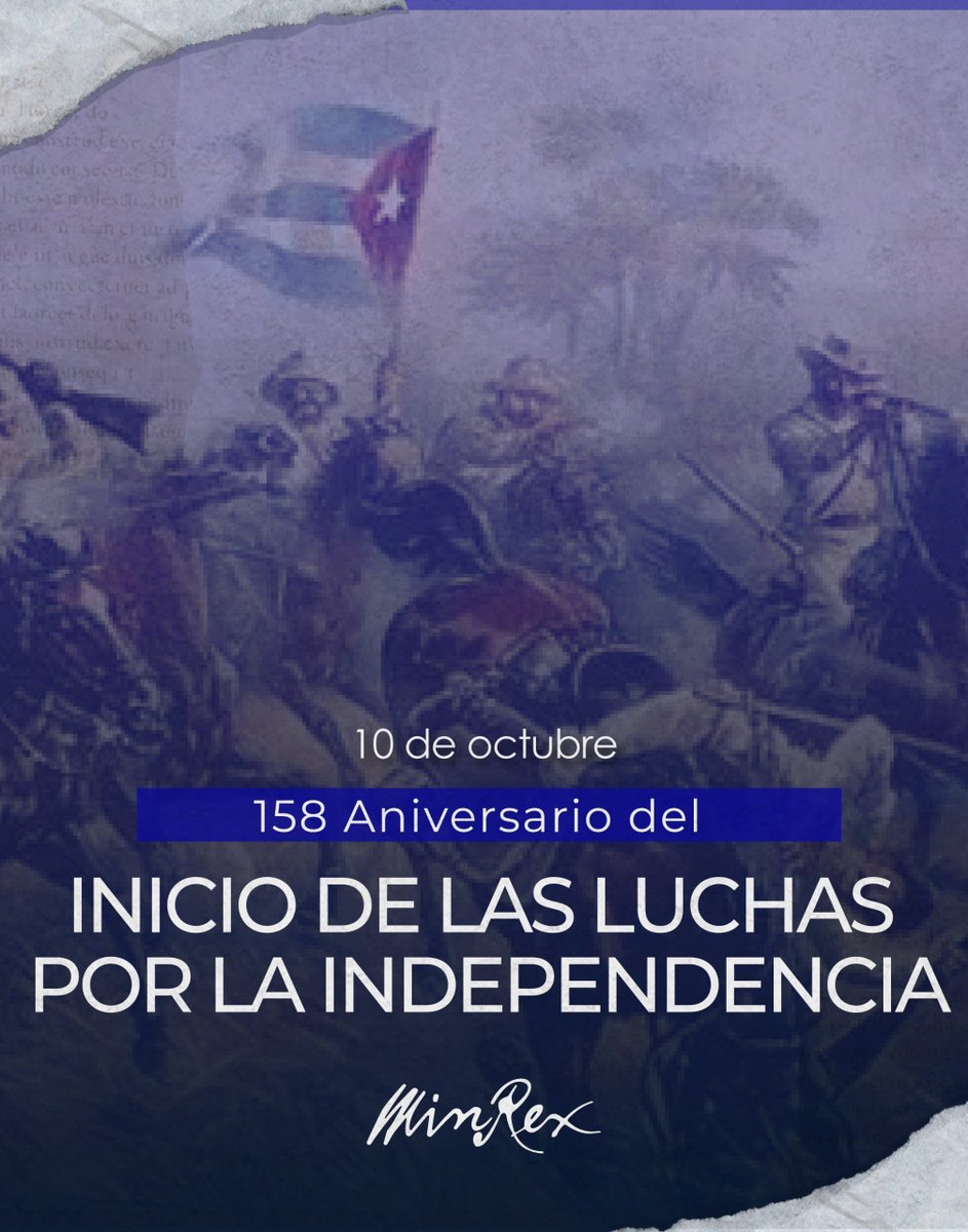 BrunoRguezP's tweet photo. Celebramos el 158 aniversario del inicio de nuestras luchas por la independencia, cuando Carlos Manuel de Céspedes liberó a sus esclavos y comenzó el proceso revolucionario que triunfó el 1° de Enero de 1959.

Aquel día, en el Manifiesto del 10 de Octubre, Céspedes señaló: "Cuba aspira a ser una nación grande y civilizada para tender un brazo amigo y un corazón fraternal a todos los demás pueblos". Y así ha sido desde el triunfo del Ejército Rebelde hace 67 años.

Defenderemos la Patria y la Revolución, siguiendo los legados de Céspedes, Martí y Fidel.

#UnaSolaRevolución