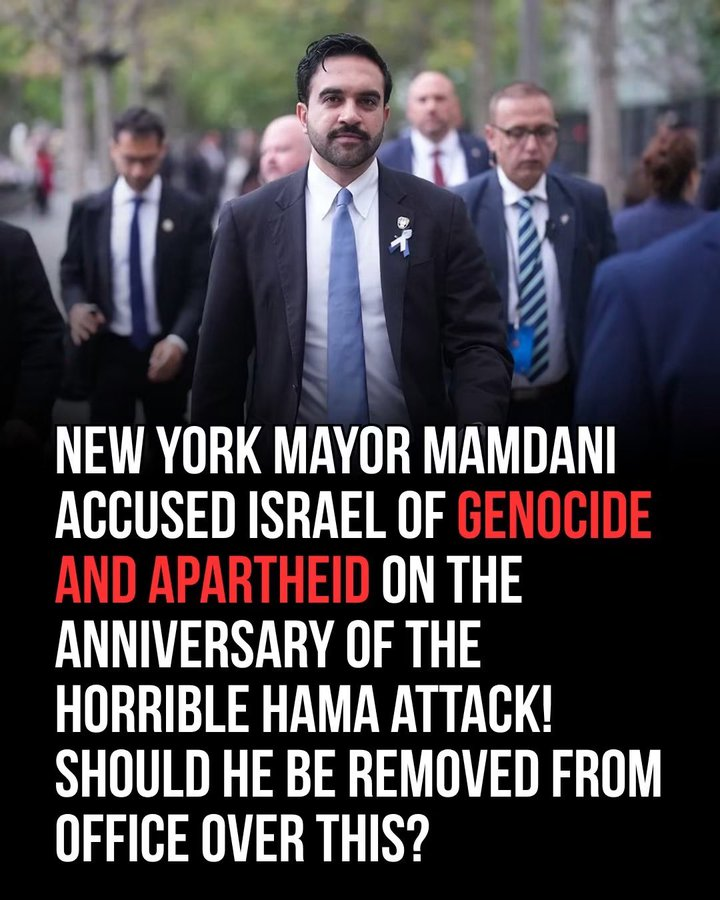 Taryn018Kis_'s tweet photo. New York’s mayor is accused of calling Israel genocidal and an apartheid state on the anniversary of the Hamas attack. That is the fight this picture is starting. Should he be removed over it? https://t.co/hZtT8bG6Vx
