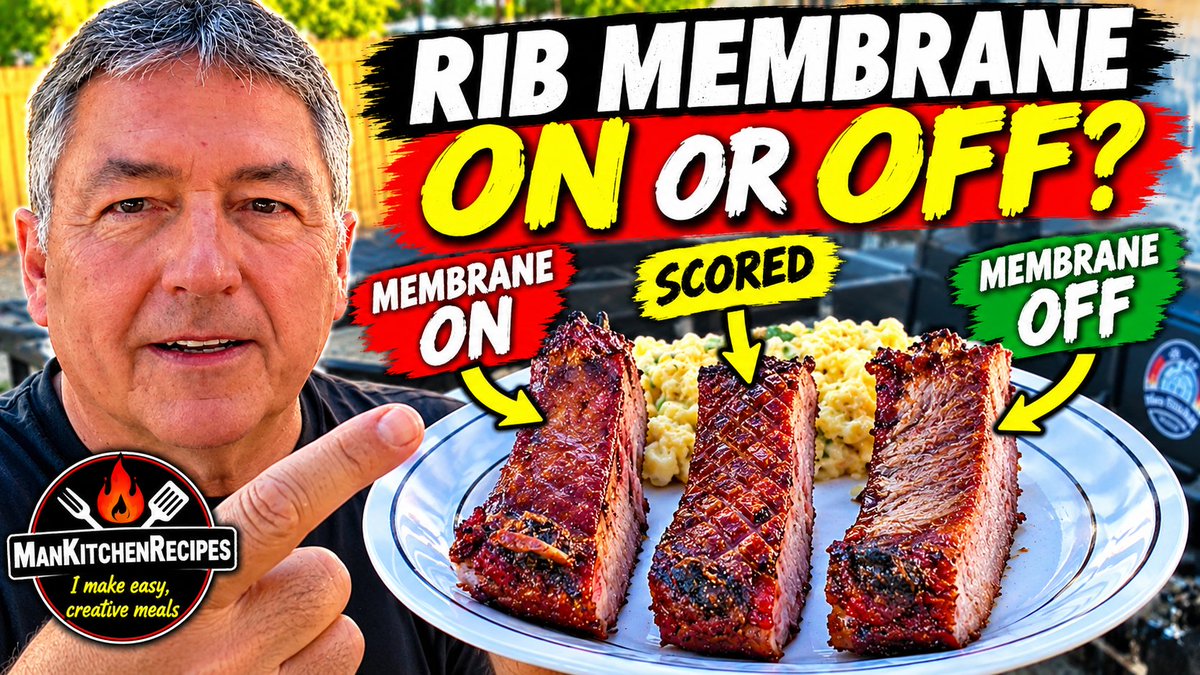 ManKitchenToo's tweet photo. Rib Membrane On or Off? I Put It to the Test! https://t.co/KIEGg4uYsC via @YouTube #ribs #smokedribs #babybackribs #bbqribs #pelletgrill #membrane #macandcheese #greenchile #bbq #ManKitchenRecipes https://t.co/IcQxgDfVDR