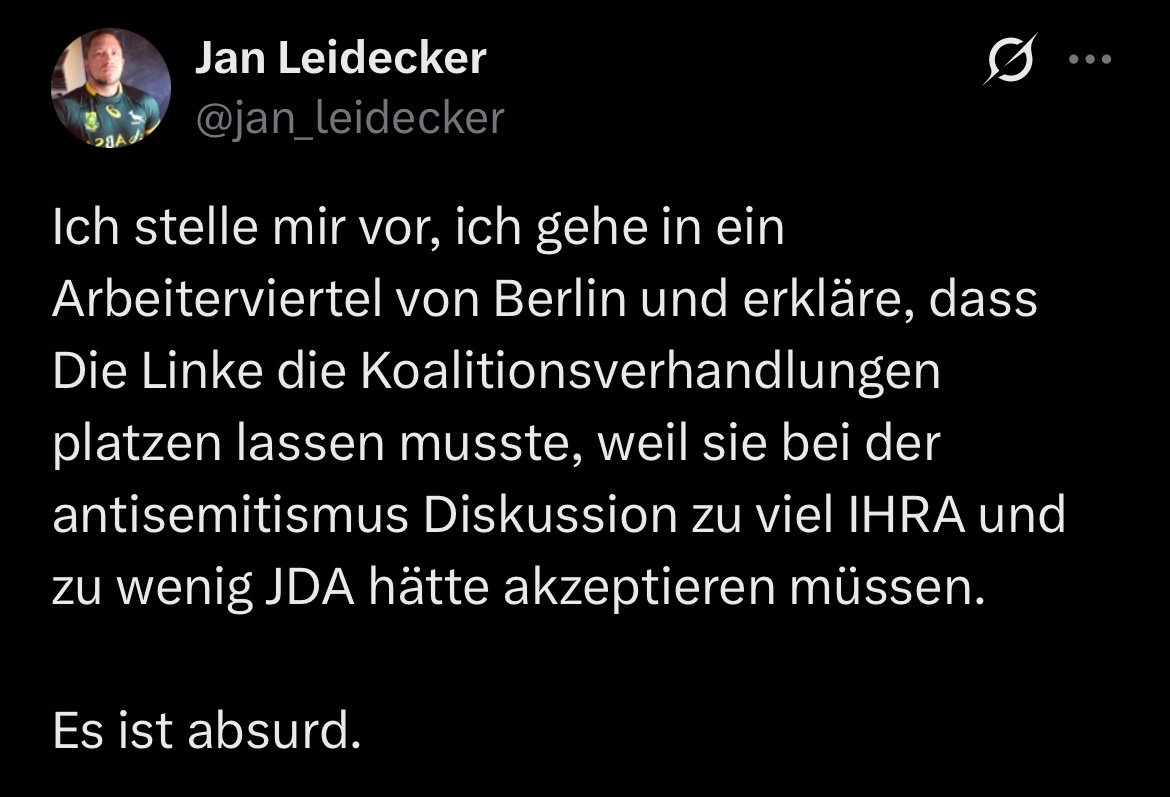b_placeless's tweet photo. Komplett zynisch, den Tod zehntausender palästinensischer Kinder nun gegen die Interessen von Arbeitern auszuspielen, nur weil SPD und Grüne das Recht auf Apartheid und Genozid zur Bedingung ihrer Politik machen wollen. https://t.co/AinFERovwk