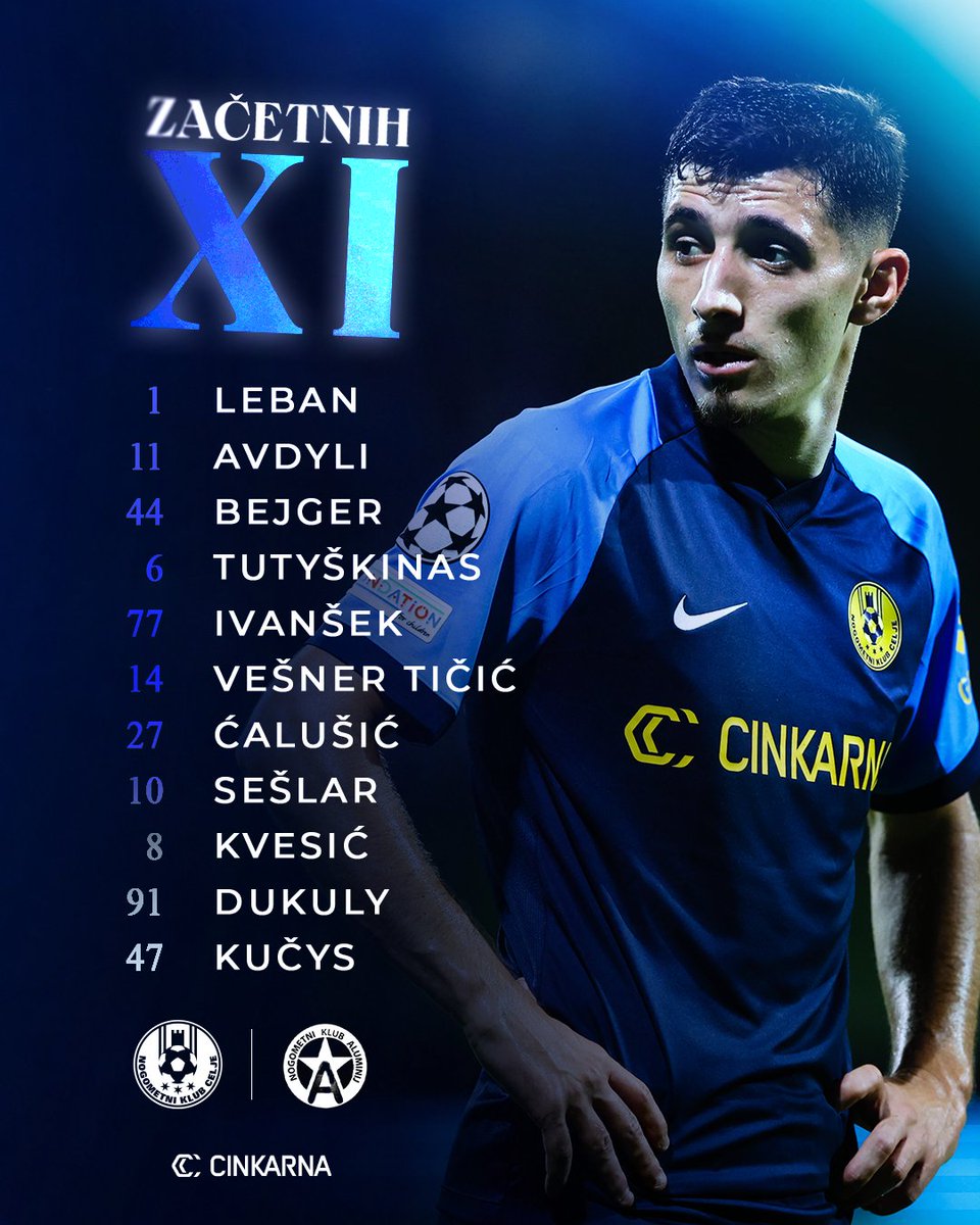 NKCelje's tweet photo. Celjskih 11 za Aluminij! 👑

Klop: Sluga, Diounkou, Koutris, Vuklišević, Žužek, Hrka, Daniel, Zabukovnik, Letonja, Tusha, Verbič, Kramer https://t.co/nCHL8TulrL