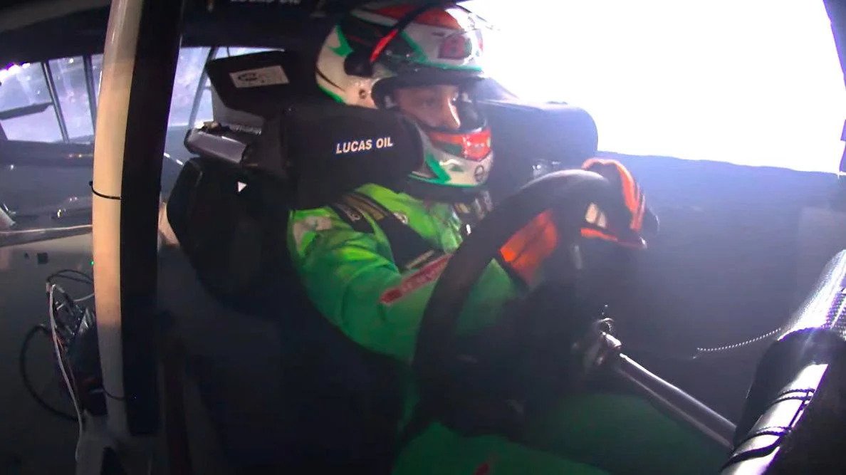 StudioCat5's tweet photo. If Brexton Busch doing a burnout in his dads car, looking just like Kyle with his helmet on, and then hugging his mom and sister doesn't bring a tear to your eye then we can't be friends.... https://t.co/F4DSEh2DuF