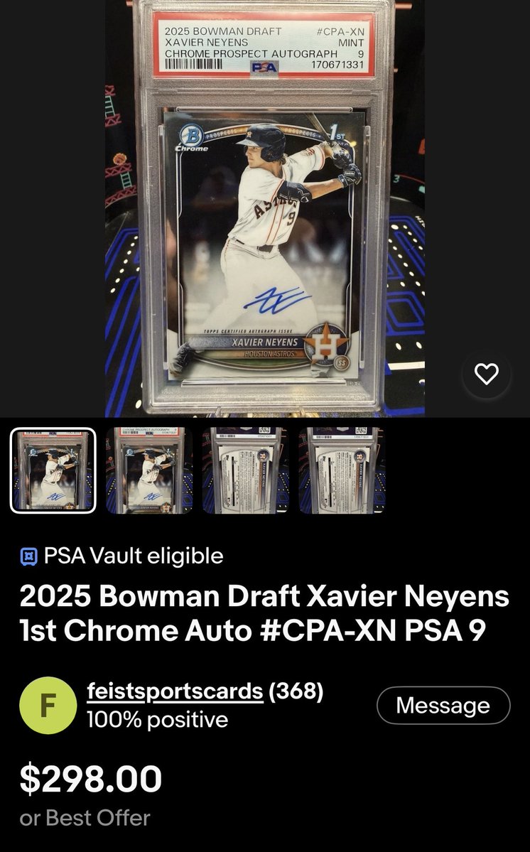FeistSportsCard's tweet photo. @3bangerbreaks 2025 Bowman Draft Xavier Neyens 1st Chrome Auto #CPA-XN PSA 9
๐: https://t.co/BybLf808tH https://t.co/QU0gXHpg9A